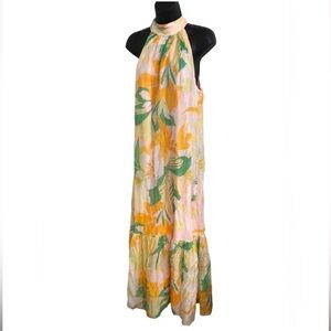 Cynthia Steffe island green orange tropical print halter maxi‎ dress size XL new
